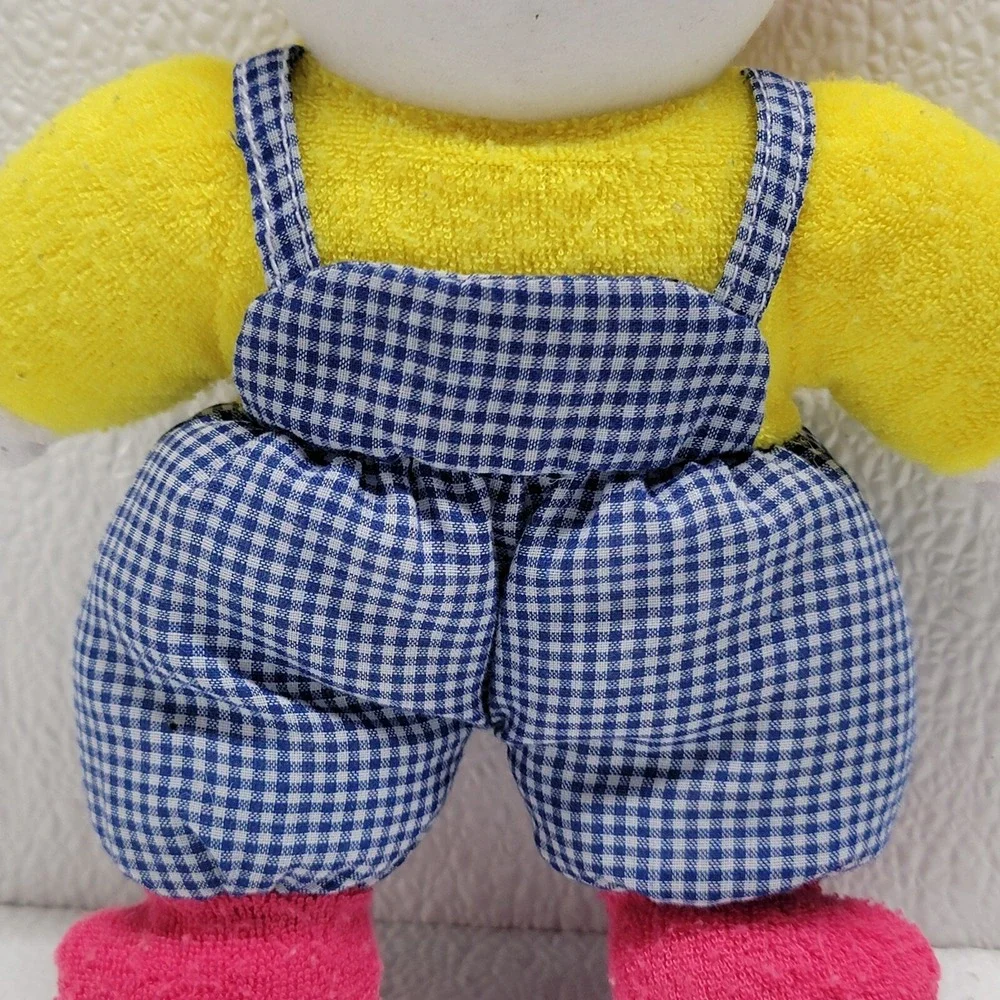 Terrycloth Boy Baby Doll Freckles Plush Rattle Yellow Pink Hat Blue Overalls